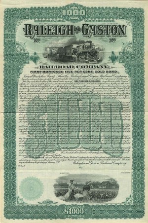 Raleigh and Gaston Railroad - North Carolina Railway Stock Certificate
